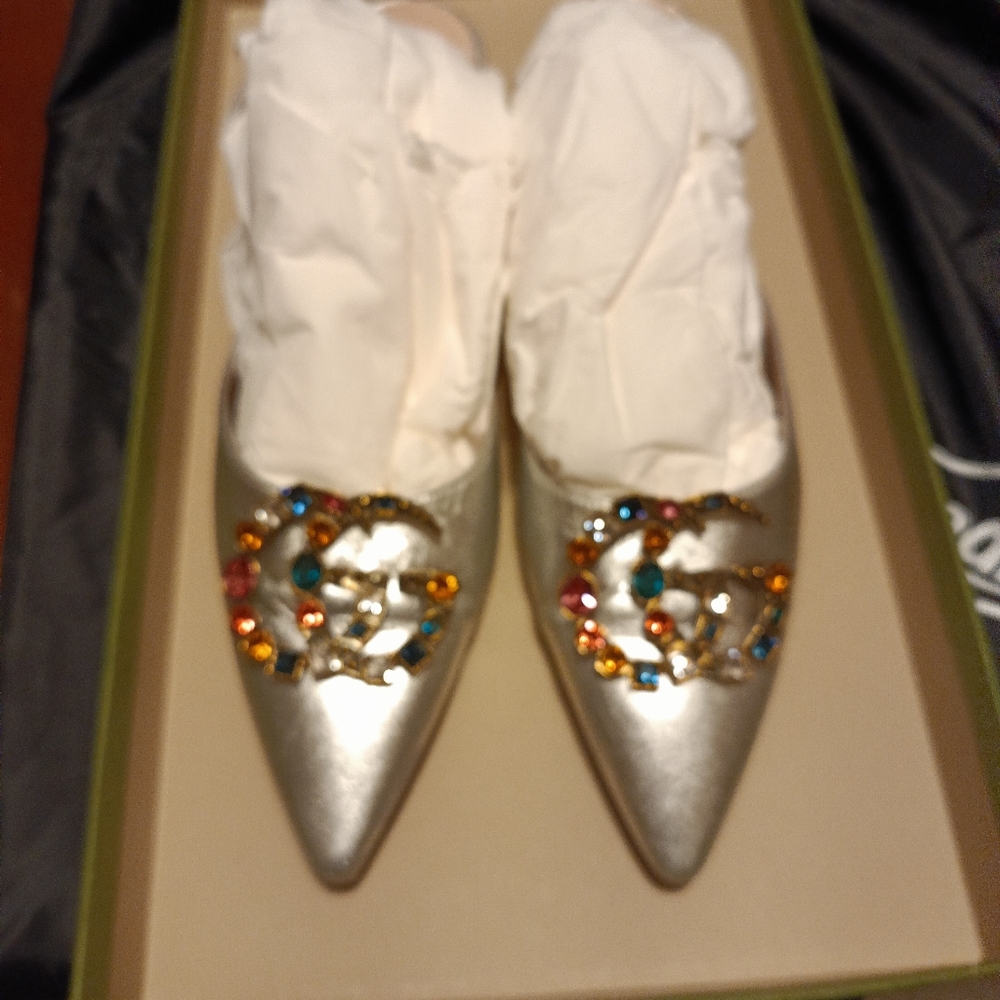 GUCCI SILVER UNIA GG LOGO HEEL BAMBOO